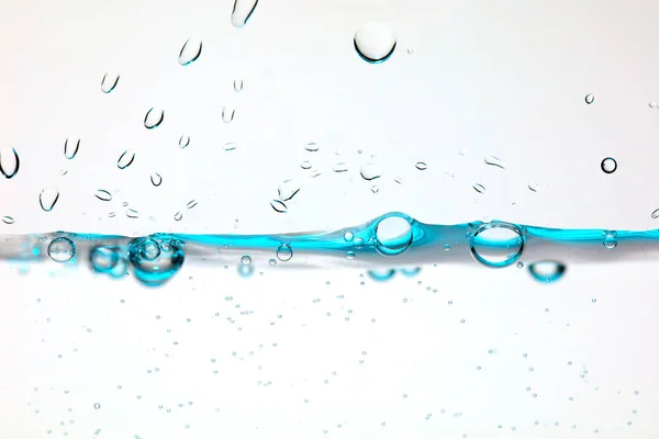 Zblízka Modrý Vodní Povrch Kapkami Vody Vzduchové Bubliny — Stock fotografie