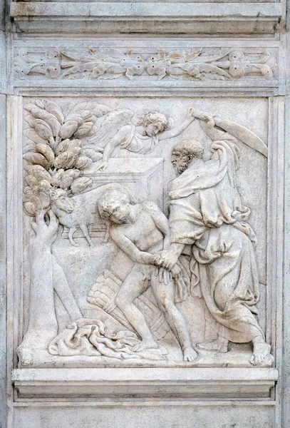 Abraham Sacrificing Isaac Relief 사이트 Saint Petronius Basilica Bologna Italy — 스톡 사진