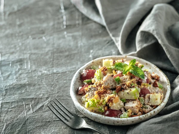 Waldorfsalade Met Kopieerruimte Amerikaanse Fruit Notensalade Met Appels Selderij Druiven — Stockfoto