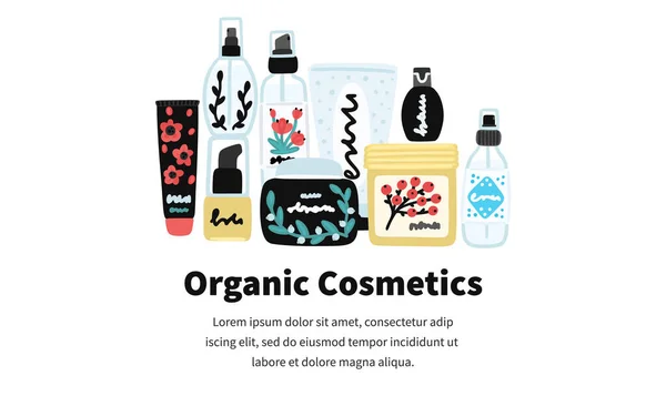 Vector Kosmetische Produkte Naturkosmetik Kosmetik Viele Gläser Und Flaschen Gesichtspflege — Stockfoto