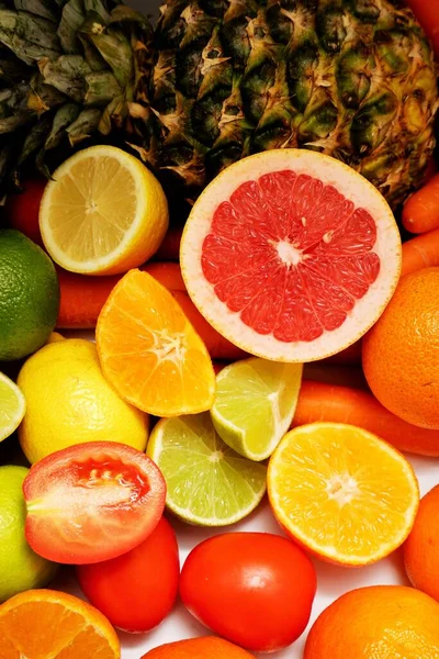 Friska Frukter Och Grönsaker Vit Bakgrund — Stockfoto