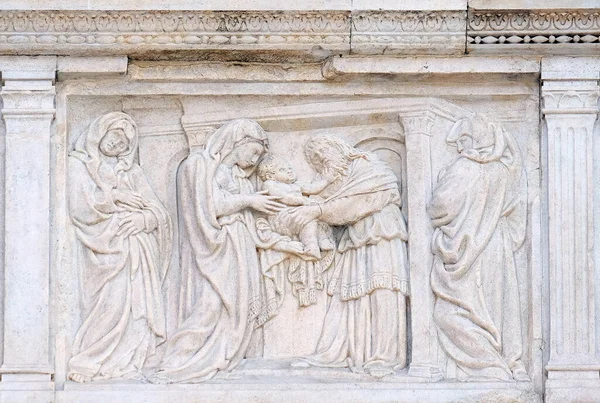 Presentación Puerta Central Del Templo Basílica San Petronio Bolonia Italia —  Fotos de Stock