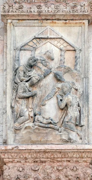 Natividad Nacimiento Jesús Panel Puerta Izquierda Basílica San Petronio Bolonia — Foto de Stock