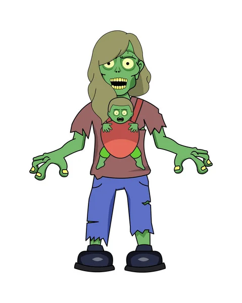 Illustration Dessin Animé Garçon Zombie Avec Extraterrestre Vert — Photo