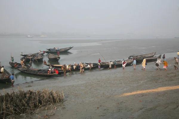 Houten Boot Steekt Matla Rivier Canning Town West Bengalen India — Stockfoto