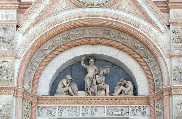 Lunette Résurrection Façade Basilique San Petronio Par Alfonso Lombardi Bologne — Photo