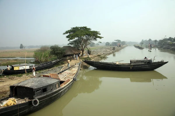 Bateau Bois Traverse Rivière Canning Town Bengale Occidental Inde — Photo