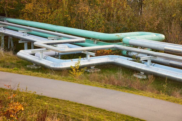 Several Thick Pipes Laid Ground Landscape — Stock Photo, Image