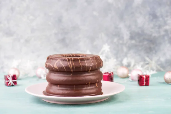 Традиционный Немецкий Рождественский Шоколадный Торт Названием Baumkuchen Сладости Зимнего Сезона — стоковое фото