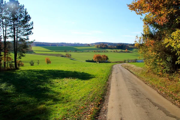 Schöne Landschaft Mit Einer Straße Grünen — Stockfoto
