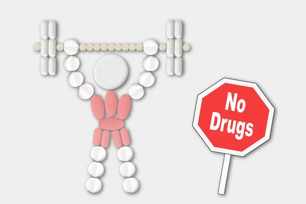 Nessuna Serie Farmaci Con Persona Sportiva Costruire Pillole Messaggio Doping — Foto Stock