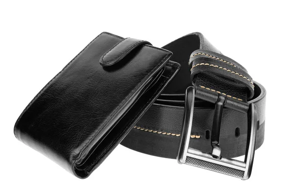 白い背景に隔離されたブラックレザー財布 — ストック写真
