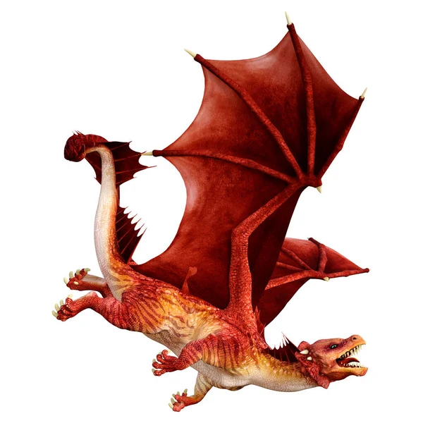 Desenho animado dragão vermelho cuspindo fogo - Stockphoto