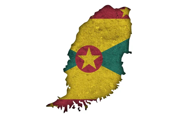 Karte Und Flagge Von Grenada Auf Verwittertem Beton — Stockfoto