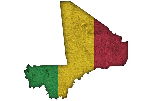 Karte Und Flagge Von Mali Auf Verwittertem Beton — Stockfoto