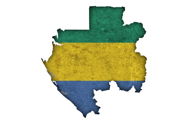 Carte Drapeau Gabon Sur Béton Altéré — Photo