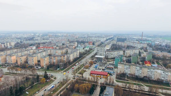 Luchtfoto Van Stad Ternopil Het Vroege Voorjaar Bij Bewolkt Weer — Stockfoto