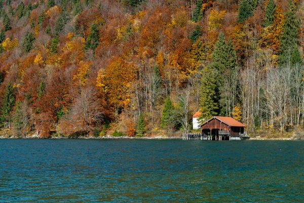 山に木造の家がある美しい秋の風景 — ストック写真