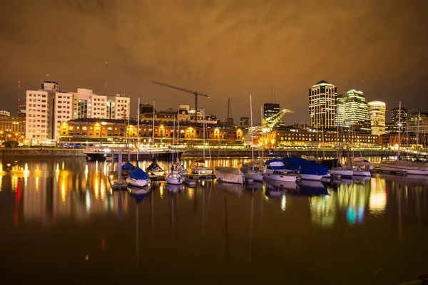 Widok Port Puerto Madero Buenos Aires Argentyna Nocą — Zdjęcie stockowe