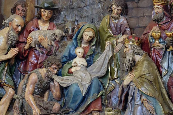 Σκηνής Της Γέννησης Altarpiece Στο Εκκλησία Του Αγίου Ματθαίου Stitar — Φωτογραφία Αρχείου