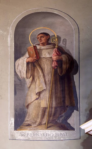 Saint Bernard Clairvaux Fresque Dans Basilique Sacré Cœur Jésus Zagreb — Photo