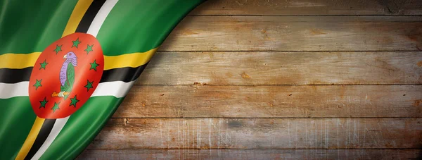 Dominica Flagge Der Holzwand Horizontales Panorama Banner — Stockfoto