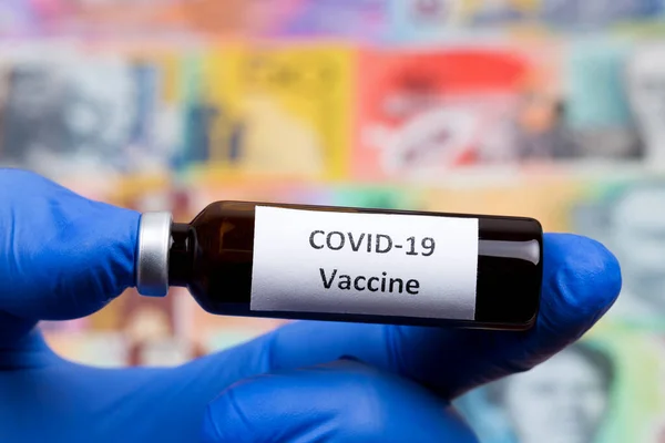 Vacina Contra Covid Fundo Dinheiro Australiano Dólares — Fotografia de Stock