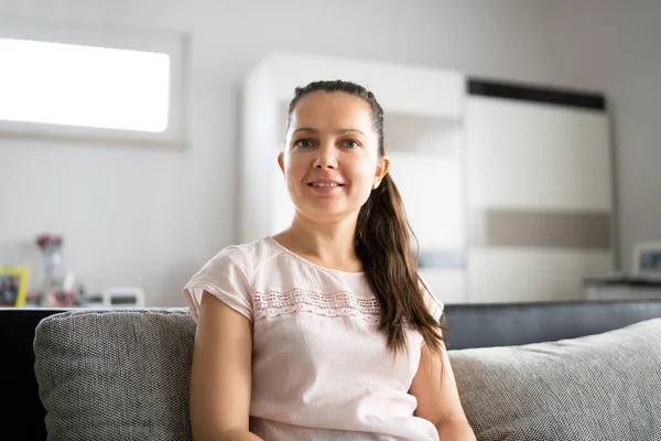 Vídeo Conferência Webinar Retrato Mulher Feliz — Fotografia de Stock