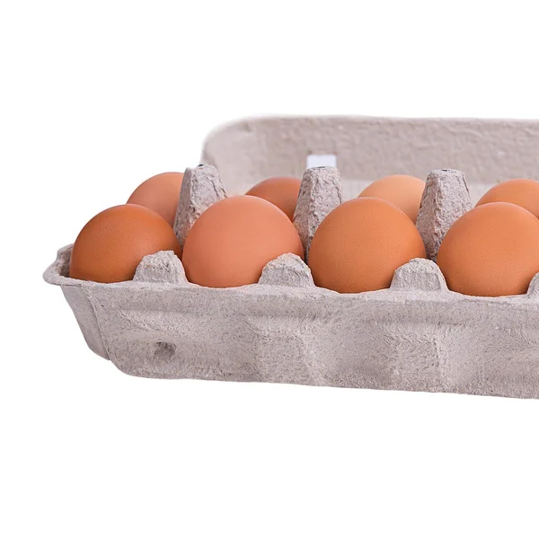 Diez Huevos Marrones Una Caja Cartón Diseño Maqueta Lugar Para —  Fotos de Stock