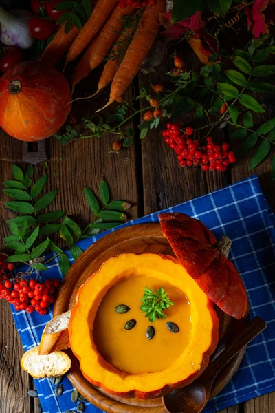 Pumpkin Soup Fresh Vegetables Fruits — Stock Photo, Image