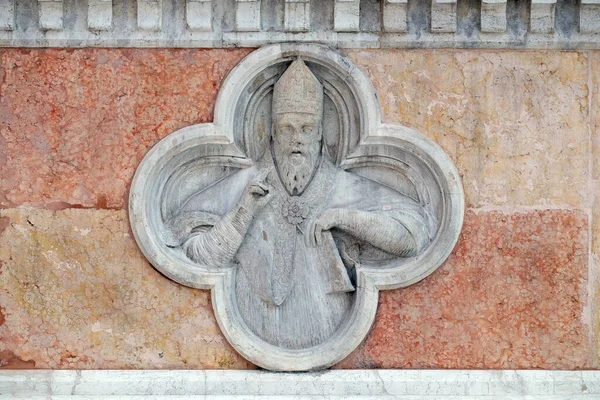 Reliëf Van Sint Nicolaas Gevel Van Basiliek Van San Petronio — Stockfoto