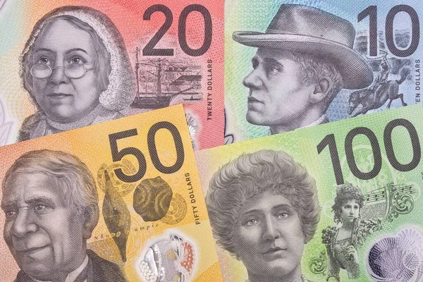 Dinero Australiano Dólares Fondo Con Una Nueva Serie Billetes — Foto de Stock