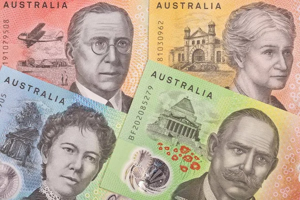 Australiska Pengar Dollar Bakgrund Med Nya Serier Sedlar — Stockfoto