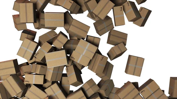 Many Falling Cardboard Boxes Computer Generated Rendering Commercial Business Backdrop — Stock Photo, Image