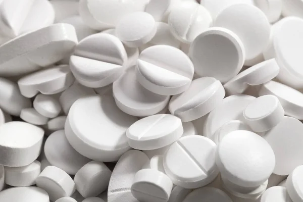 Bílé Pilulky Pozadí Hromady Tablet — Stock fotografie
