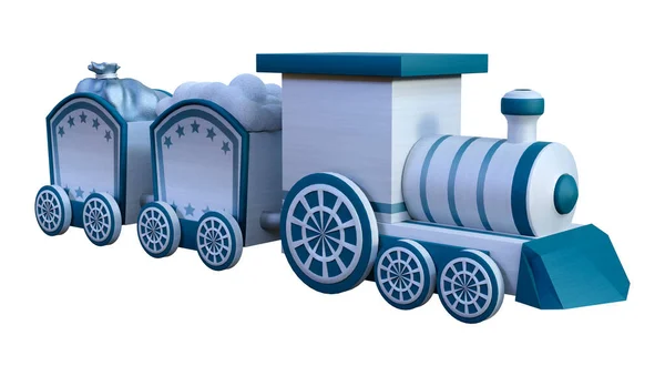 Απόδοση Ενός Παιδικού Τραινάκι Ξύλινο Τρένο Δώρα Που Απομονώνονται Λευκό — Φωτογραφία Αρχείου