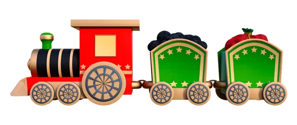 Vykreslování Dětské Hračky Dřevěný Vlak Dárky Izolované Bílém Pozadí — Stock fotografie