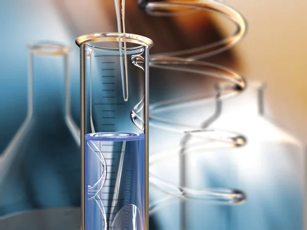 Cristalería Laboratorio Con Fondo Líquido Azul — Foto de Stock