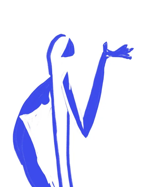 ブルーの女性シルエット ミニマリスト アンリ マティス ヴィベ 印刷用とポスター用にホワイトで手描き マティス Print Art Style — ストック写真
