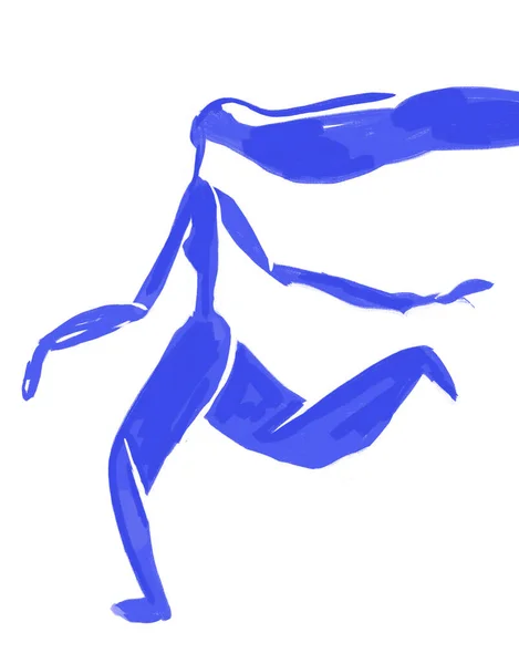 Blue Woman Silhouette Correr Forma Corpo Abstrato Henri Matisse Estilo — Fotografia de Stock