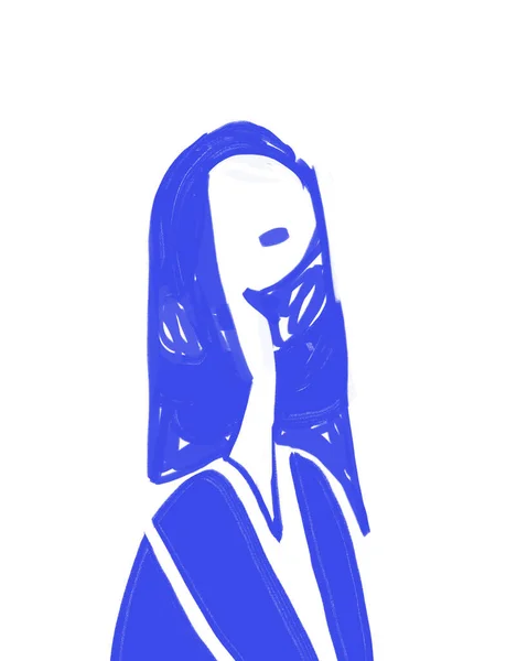 Portrait Minimaliste Femme Bleue Style Pochoir Art Fauviste Illustration Moderne — Photo