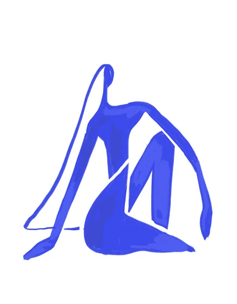 Minimalistische Vrouw Zit Verf Blauw Henri Matisse Vibe Kunst Hedendaagse — Stockfoto