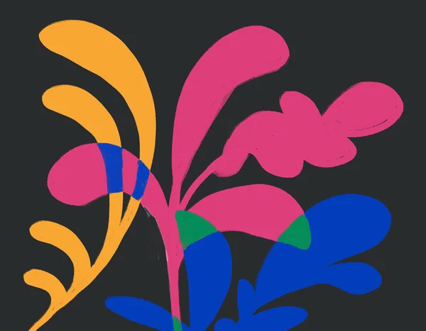 Streszczenie Kwiat Kolor Rośliny Stencil Czarnym Tle Fauwizm Wycinanie Wibracji — Zdjęcie stockowe