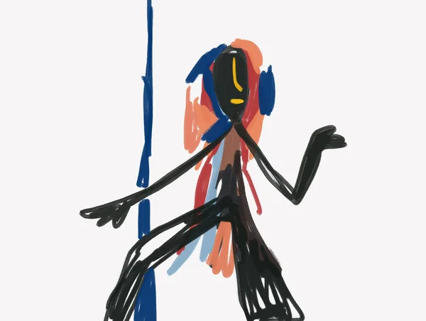 図付きアフリカの像 Basquiatの雰囲気で表現主義絵画 ポスター キャンバスのための芸術 — ストック写真