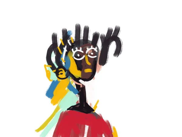 Afro Guy Portrait Painting Expressionism Basquiat Vibe Graffiti Art Print — Stock Photo, Image