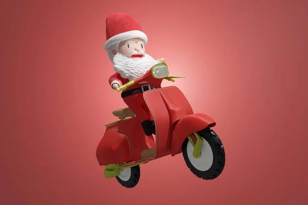 Rendering Santa Claus Jazda Skuterze Concept Kartka Okolicznościowa Reklama Promocja — Zdjęcie stockowe