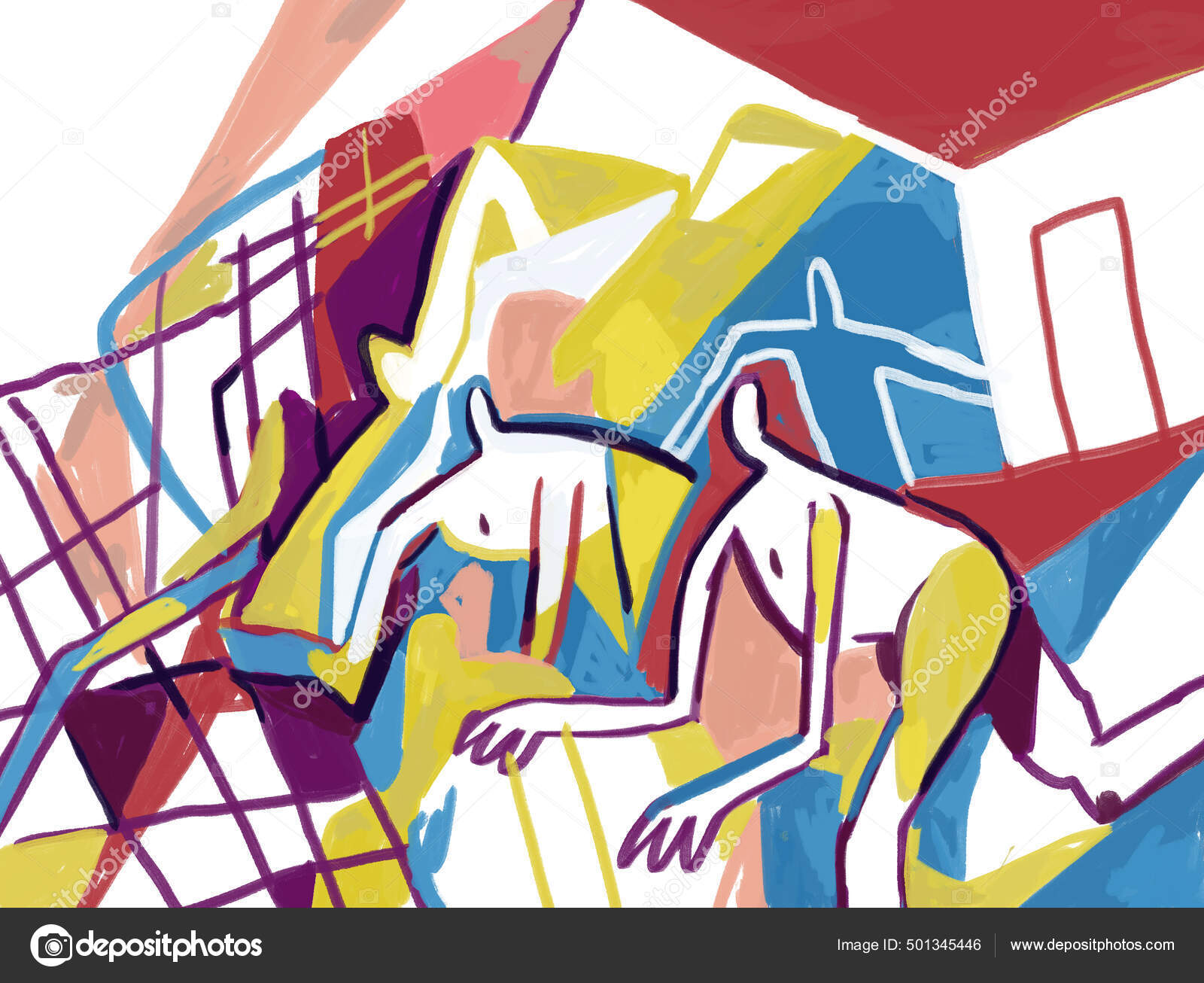 사람들이 달린다 그림을 그리는 사람들 표현론과 큐비즘 경험이죠 포스터 장식을 스톡 일러스트레이션 [© AUTHOR_NAME]  #501345446, image size:1600x1306