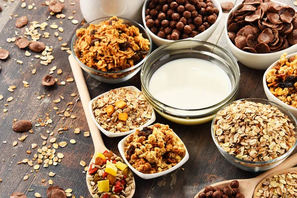 Composición Con Diferentes Tipos Productos Cereales Para Desayuno — Foto de Stock