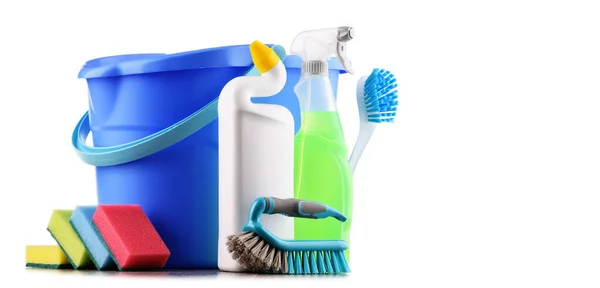 Artículos Limpieza Detergente Sobre Fondo Blanco —  Fotos de Stock
