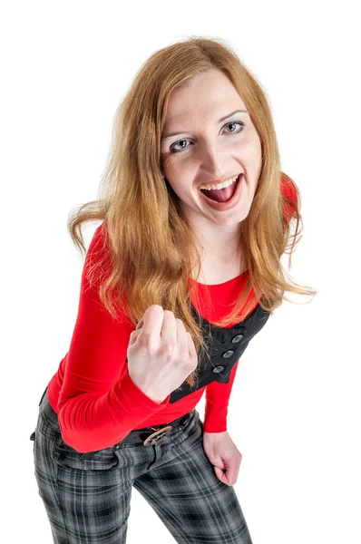 Jovem Mulher Com Cabelo Vermelho Uma Expressão Surpresa — Fotografia de Stock